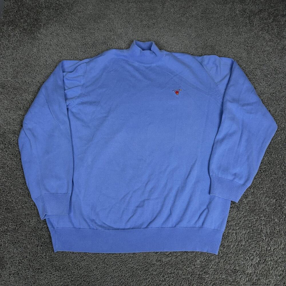 Robert Trent Jones Sweater Mens XL Blue Mock Neck Cotton Knit Pullover Golf